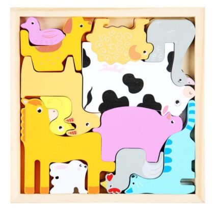 5 Sets Wooden Creative 3D Puzzle For Children Farm Animals