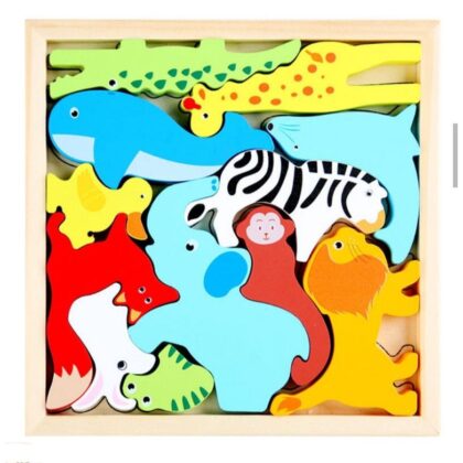 5 Sets Wooden Creative 3D Puzzle For Children Zoo Animals