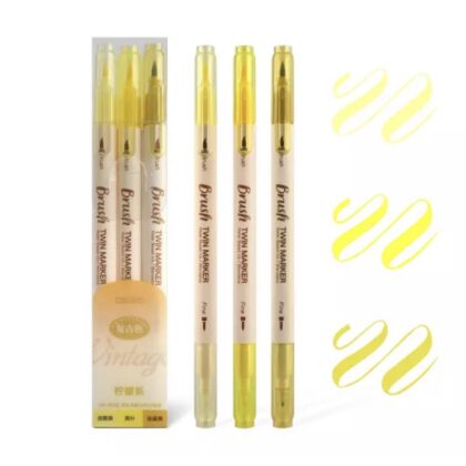 5 Packs Calligraphy Dual Tip Brush Pen (Yellow)