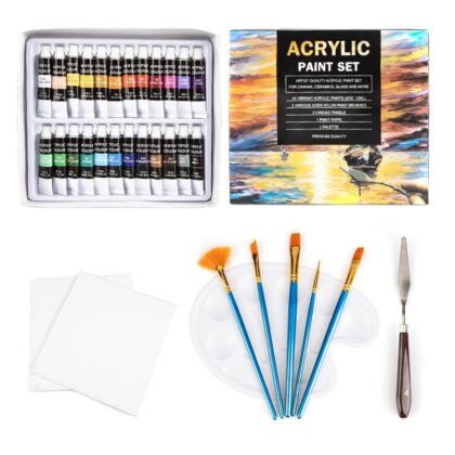 10 Sets Acrylic Paint Set with Painting Tools 24 Colors with 9 Tools/Set